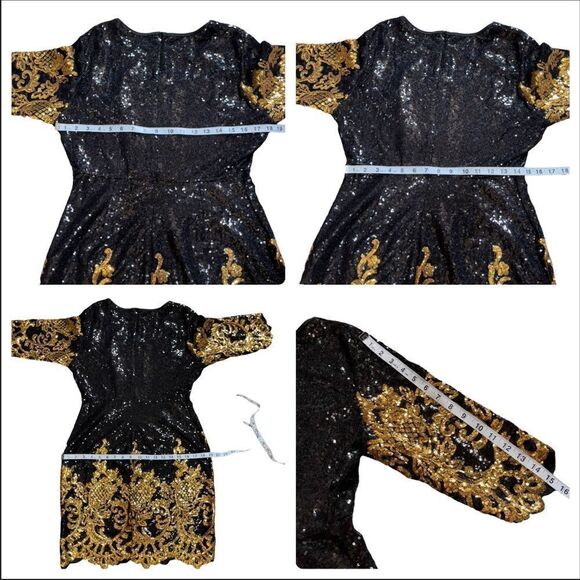 Black & Gold Sequin Formal Dress LARGE - Picture 14 of 16